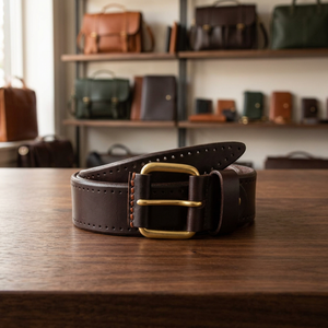 Ceinture Homme Vintage Formelle en Cuir de Vachette Écologique Imperméable Respirante Motif Uni Léger et Durable avec Boucle en Acier 3,8 CM - Product Image 1