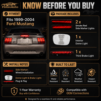 Feux latéraux LED + 3ème feux stop + lampe de toit intérieure pour Ford Mustang 1999-2004, kit de modernisation des lampes de lecture intérieures à 3 lumières