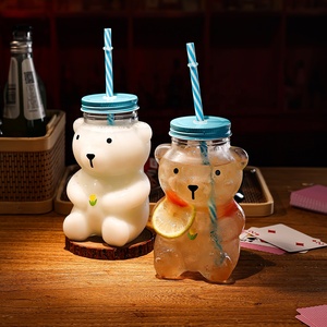 Đa-màu hat 20oz nước giải khát kính chịu nhiệt Dễ thương Gấu Glass <span class=keywords><strong>cup</strong></span> với rơm - Product Image 2