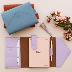 Carnet de notes de style coréen avec couverture en cuir, bloc-notes de bureau, couverture de livre pliable, couverture de rangement, ensemble de journal simple pour étudiants - Product Image 1