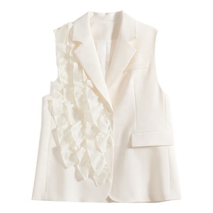 2025 Koreaanse Gevoel Vest Dames Houten Oor Rand Casual Mouwloze Blazers Jassen Voor Dames <span class=keywords><strong>Blazer</strong></span> - Product Image 1