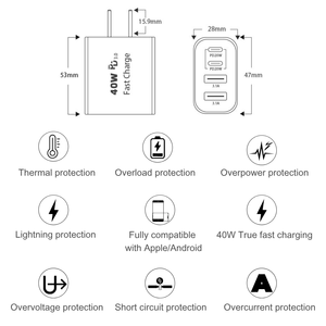 Chargeur rapide pour téléphone portable 40W, prix d'usine, le plus vendu, alimentation rapide PD3.0 Type C, pour la vente en gros - Product Image 4
