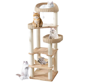 Lüks Modern Ahşap Çevre Dostu Kedi Ağacı Sisal Halatlı Peluş Kedi Evi Çok Katlı İç/Dış Mekan Özelleştirilebilir Kedi Mobilyası Karton - Product Image 1