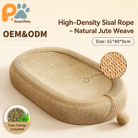 Lan Cat Pet King - Griffoir et lit combinés modernes en sisal pour chat, avec tissu en chanvre et mousse, design mignon avec oreilles de chat, pour chats adultes