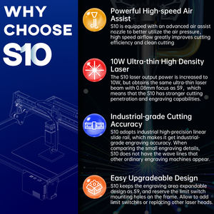 Grabador y cortador láser <span class=keywords><strong>Sculpfun</strong></span> <span class=keywords><strong>S10</strong></span> 10W con asistencia de aire de alta precisión para madera, metal y acrílico - Product Image 2