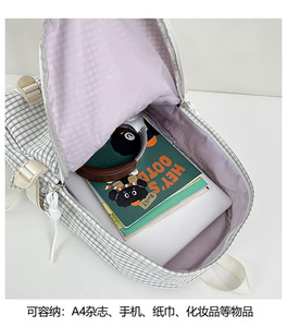 Mochila escolar japonesa con diseño a cuadros, informal, versátil, de gran capacidad, ligera, para estudiantes, con doble correa para el hombro. - Product Image 6
