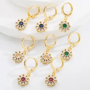 Thời Trang 18K Mạ Vàng Vòng Thả Bông Tai Phụ Nữ Cô Gái Đồ Trang Sức Mỹ Pave Zircon Hoa Hoop Bông Tai