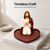 Statuette de Christ en résine peinte à la main, pose de prière, base en forme de cœur, détails de l'épine, décoration d'autel chrétien pour la maison