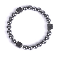 2024 vente en gros Bracelet à breloques en perles d'onyx d'agate noire mate Cube naturel pierre de lave pierre gemme bracelets perlés couple