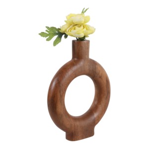Vaso Rotondo in Legno di Mango con Dettagli in Ceramica per Soggiorno, Vaso Decorativo per Fiori, Esposizione per Ufficio, Stile Casual - Product Image 2