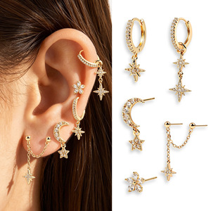 <span class=keywords><strong>Ensemble</strong></span> de boucles d'oreilles ZUOLA de luxe plaqué or véritable 18 carats, avec zircone cubique 5A, motif étoile et fleur, tiges en argent S925, hypoallergéniques, bijoux de boutique pour femmes - Product Image 1
