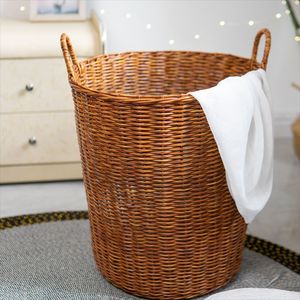 Wicker Laundry <b>Basket</b> 45x45 Cm Round <b>Plant</b> Fiber Clothing Organizer <b>For</b> Bathroom Bedroom Storage - Product Image 3