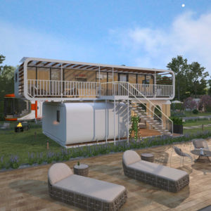 Casa inteligente controlada por IA de dos pisos, casa prefabricada de estructura de acero modular con fachada de vidrio, sistema climático automatizado - Product Image 1