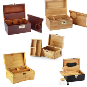 Custom Natural Bamboo Wood Stash Box With Rolling Wood Tray Square Storage Box With Various Stylescustom Brown