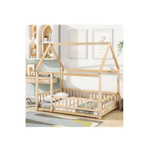سرير خشبي لغرف نوم الأولاد والبنات الطبيعي سرير مونتيسوري مخصص عالي الجودة من أمازون الأكثر مبيعًا مفارش سرير أطفال