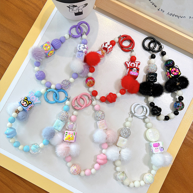 Bowknot Flower Bead Phone Strap Charm Chain Cellphone Lanyard Keychain Girl Bag Pendant
