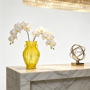 Jarrón de Vidrio Tipo Ánfora Verde Amarillo <span class=keywords><strong>con</strong></span> Ranuras y Asas, Decoración para Mesa de Boda o Hogar, Florero Moderno de Vidrio - Product Image 2