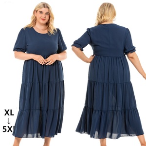 Abito da donna <span class=keywords><strong>taglie</strong></span> <span class=keywords><strong>forti</strong></span> personalizzato con scollo rotondo, vestito sexy estivo a tinta unita oversize da donna - Product Image 2