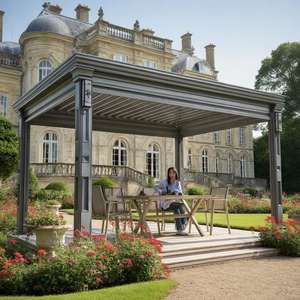 Pérgola de Aluminio Motorizada Impermeable con Luces LED, Color Marrón, Moderna, Resistente al Viento, para Jardín, Patio o Terraza - Product Image 2