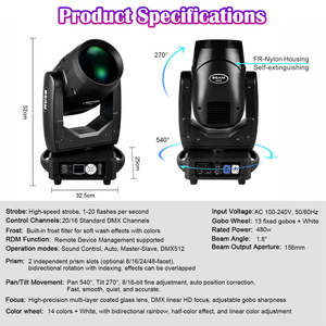 Luz de escenario móvil Sharpy Beam de 380W 17R con estuche de transporte, doble prisma, DMX512, CRI85, tipo Lyre, para bodas, clubes y discotecas. - Product Image 6