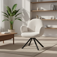 Fauteuil d'appoint moderne et durable en tissu bouclé crème-blanc, rembourré en mousse, avec base métallique à 4 étoiles, style Teddy, pour la maison