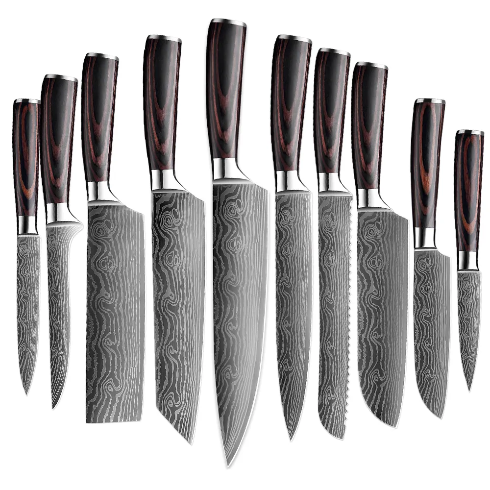 Paslanmaz çelik mutfak bıçakları seti japon şef bıçağı şam çelik desen programı soyma Santoku dilimleme bıçağı sağlık