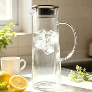 <span class=keywords><strong>Carafe</strong></span> à eau <span class=keywords><strong>en</strong></span> <span class=keywords><strong>verre</strong></span> rayée verticalement résistante à la chaleur, <span class=keywords><strong>en</strong></span> borosilicate, avec couvercle filtrant <span class=keywords><strong>en</strong></span> acier inoxydable - Product Image 4