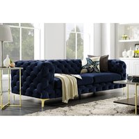Sofá Chesterfield Moderno de Acero Inoxidable, Sofá Seccional Tapizado en Terciopelo, Sofás para Sala de Estar, Hogar y Hotel