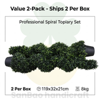 Lussuosi Alberi Artificiali di Bosso a 4 Spirali, Resistenti ai Raggi UV, Piante da Esterno in Vaso di Plastica, Set da 2 per Portico Anteriore