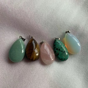 Pendentif ovale en pierre naturelle, <span class=keywords><strong>cristal</strong></span> en forme de goutte d'eau, aventurine verte et œil de tigre, compatible avec une chaîne - Product Image 1