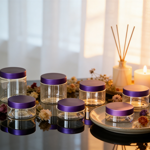Pots en <span class=keywords><strong>plastique</strong></span> PET givrés vides de 50g-250g (6oz-8oz) pour crème cosmétique et beurre corporel, avec bouchon à vis rose doré et violet - Product Image 4