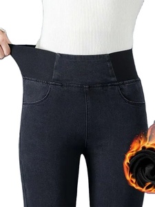 Pantalones Largos de Mezclilla de Cintura Alta para <span class=keywords><strong>Mujer</strong></span>, Nuevos <span class=keywords><strong>Jeans</strong></span> Ajustados con Forro Polar y Cintura Elástica para Otoño e Invierno, Tallas Grandes para Damas Curvilíneas - Product Image 3