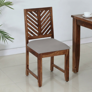 Artisan Sheesham Wood <b>Dining</b> <b>Chair</b> with Chevron Slatted Backrest and Cushioned Seat <b>Rustic</b> Modern Furniture <b>Chair</b> Accent Seating - Product Image 1