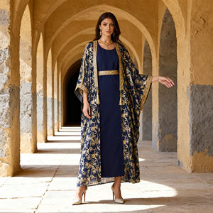 Abaya en polyester personnalisée de luxe avec impression dorée pour femmes musulmanes, robe élégante pour occasions spéciales - Product Image 2