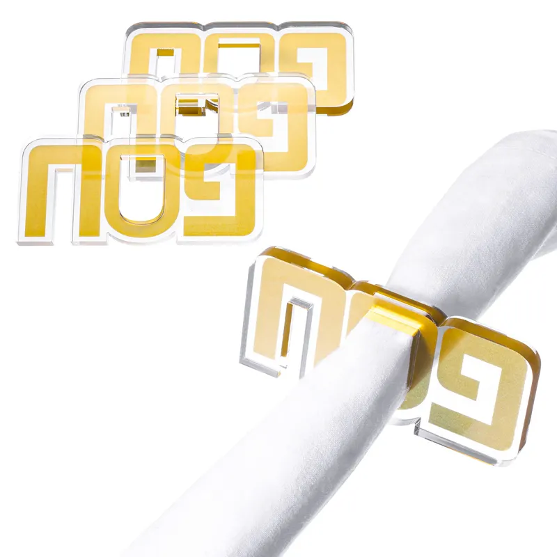 Portatovaglioli personalizzati Judaica Lucite portatovaglioli in oro di forma personalizzata per banchetti di nozze