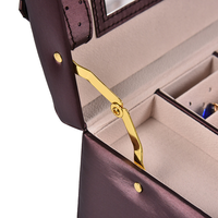 Vente en gros de luxe Grande mallette de rangement pour bijoux Grand tiroir à 3 niveaux Miroir en cuir PU Organisateur Valise Boîte à bijoux avec poignée