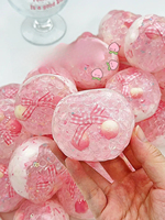 Balle anti-stress translucide artisanale de 6 cm au design unique, double parfum pêche, jouet sensoriel à presser