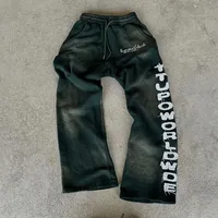 Fabricant de vêtements, pantalon de survêtement évasé personnalisé, broderie délavée au soleil, patch, coupe bootcut, lavage à l'acide, pantalon de survêtement évasé pour homme, tissu en molleton français