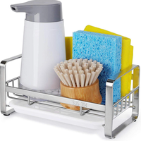 Porte-éponge d'évier de cuisine en acier inoxydable 304 pour distributeur de brosse à savon, organisateur d'évier de comptoir avec plateau de vidange amovible