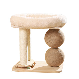 Cat Tree With Bed Sisal <b>Posts</b> Rotating Scratcher For Cats Pine Material Solid Color 4 <b>Levels</b> Above - Product Image 5