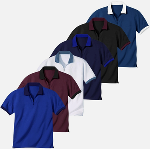 High Quality Wholesale Cotton Clothing Manufacturer Custom Casual Short Sleeve Contrast Color <strong>Zip</strong> <strong>up</strong> <strong>Polos</strong> Pour Hommes En Coton - Product Image 2