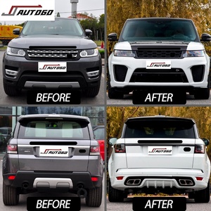 Kit carrosserie pour Range Rover <span class=keywords><strong>Sport</strong></span> 2014 2015 2016 2017 – Amélioration au style Racing 2020 SVR : Ensemble pare-chocs avant et arrière, calandre et jupes latérales - Product Image 2