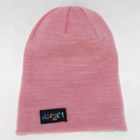 Bonnet tricoté réversible bicolore à revers, double couche, en acrylique, pour l'hiver, avec patch tissé personnalisé et logo coloré