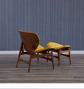 Poltrona Singola in Legno con Schienale in Stile Nordico, Moderna Sedia Lounge con Poggiapiedi per <span class=keywords><strong>Soggiorno</strong></span> - Product Image 5