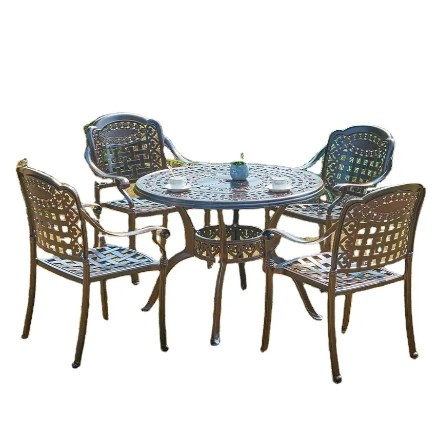 4 Seaters Outdoor Garden Patio Furniture Luxury Conversation Set Cast Aluminum with Round Table