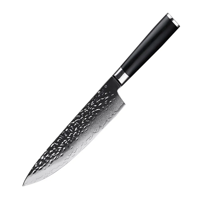Grandsharp Custom 8 Inch Hammered Blade High Carbon Damascus Chef Knife AUS10 Japanese Stainless Steel Kitchen Knives G10 Handle