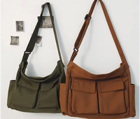 Tas Selempang Kanvas Kapasitas Besar Model Custom dengan Ritsleting dan Pegangan Panjang untuk Pria/Wanita, Cocok untuk Penggunaan Sehari-hari