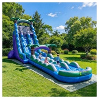 Toboggan aquatique gonflable double piste de 6,7 m de haut avec piscine à jets d'eau, thème palmier, pour enfants, location de fête, utilisation en extérieur