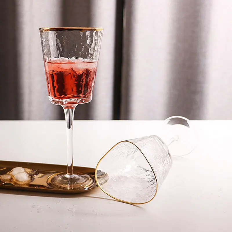 Хрустальный бокал для вина, треугольный бокал цвета шампанского с золотым ободком