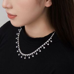 Dylam Dazzling Collection Exaggerated Sterling Silver Rhodium Plated Women Cluster Diamond Elegant 5A Zirconia Wedding <b>Necklace</b> - Product Image 2
